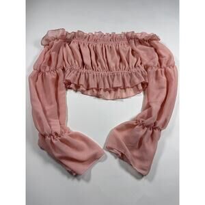 Women’s Pink Off Shoulder Boho Cropped Flowy Long Sleeve Top Size M